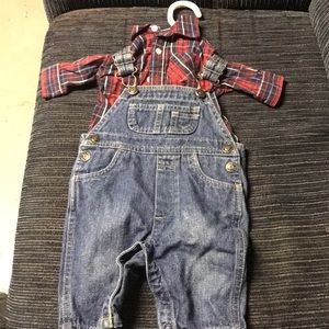 Boys overalls and flannel shirt